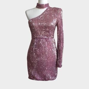 L'ATISTE Pink One Shoulder Sequin Party Dress Size M